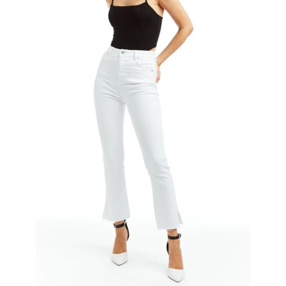 TRACTR High Rise Crop Flare With Side Slit And Raw Hem